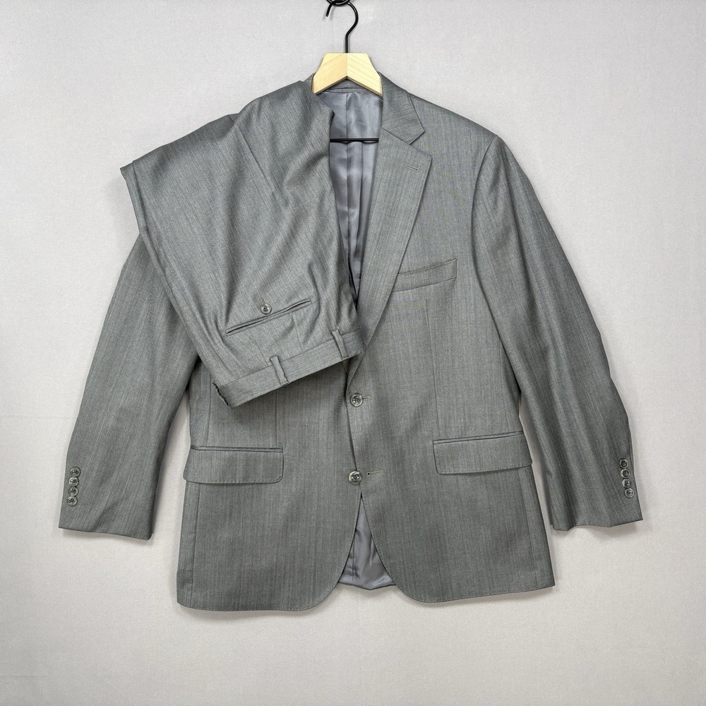 J. Hilburn Herringbone Suit 44R 37x32 Trabaldo Togna Wool Travel Stretch Gray